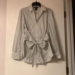 Size 12 White House Black Market tie front blouse button up long sleeve New NWT